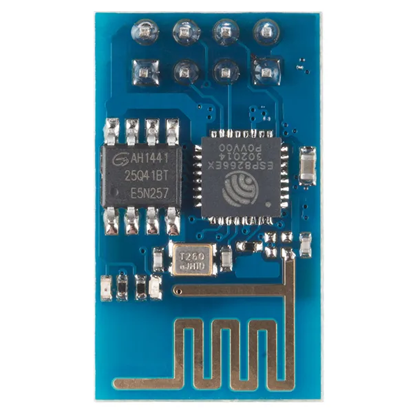 Module WiFi ESP-01 ESP8266 mặt trước, PCB xanh với anten mạch in